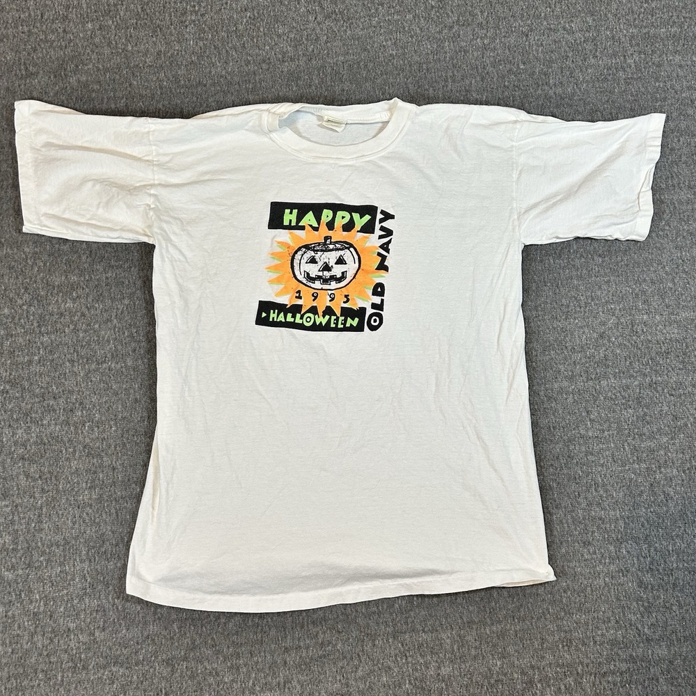 VTG Happy Halloween Old Navy 1995 Shirt Mens "Large" White Single Stitch Y2K - Picture 1 of 7